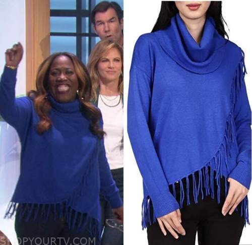 sheryl underwood, the talk, blue fringe turtleneck sweater