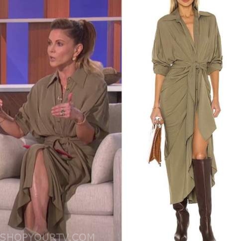 natalie morales, the talk, khaki shirt dress