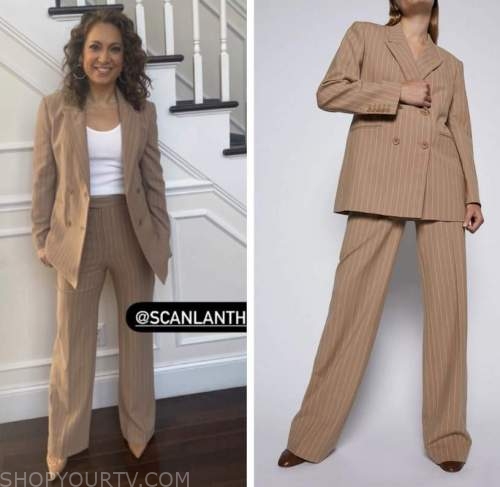 ginger zee, live with kelly and ryan, camel pinstripe blazer and pant suit