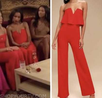 Power of love red strapless jumpsuit hot sale