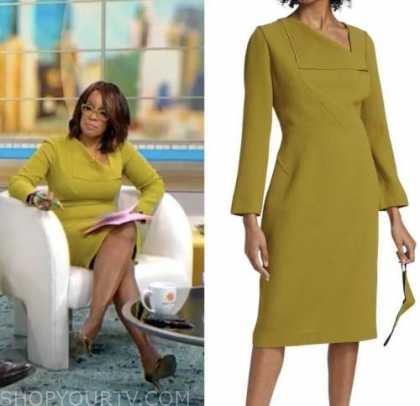 CBS Mornings: January 2022 Gayle King's Green Asymmetric Neck Dress ...