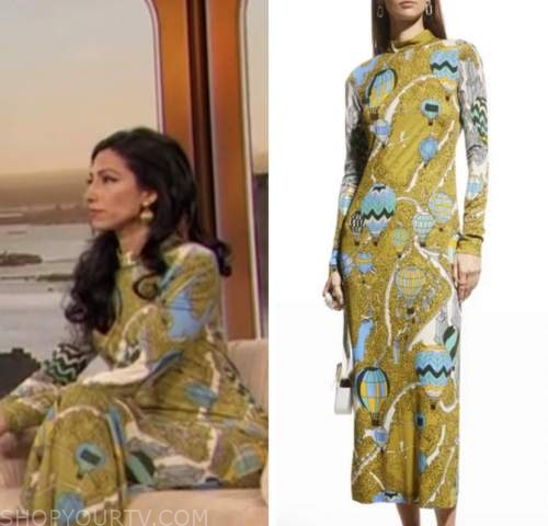 huma abedin, drew barrymore show, hot air balloon printed dress