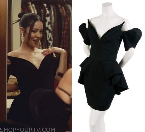 Euphoria: Season 2 Episode 2 Maddy's Black Off The Shoulder V Neck Dress