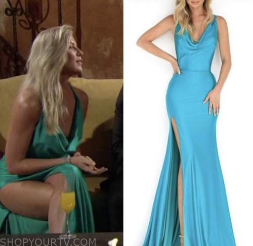 shanae ankney, the bachelor, aqua blue drape gown dress