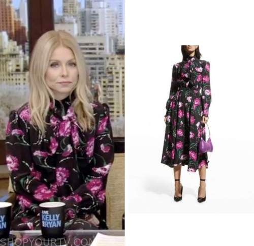 kelly ripa, live with kelly and ryan, black and pink floral midi dress,