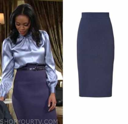 amanda sinclair, mishael morgan, blue pencil skirt, the young and the restless