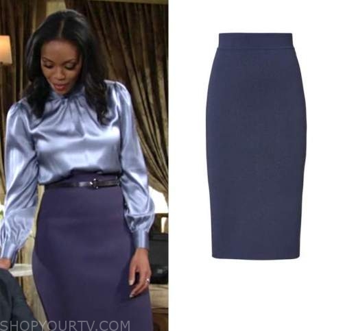 amanda sinclair, mishael morgan, blue pencil skirt, the young and the restless