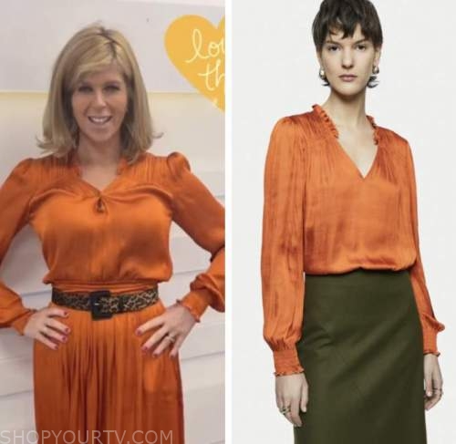 kate garraway, good morning britain, orange silk top