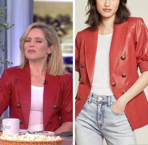 The View: February 2022 Sara Haines's Red Leather Short Sleeve Blazer ...
