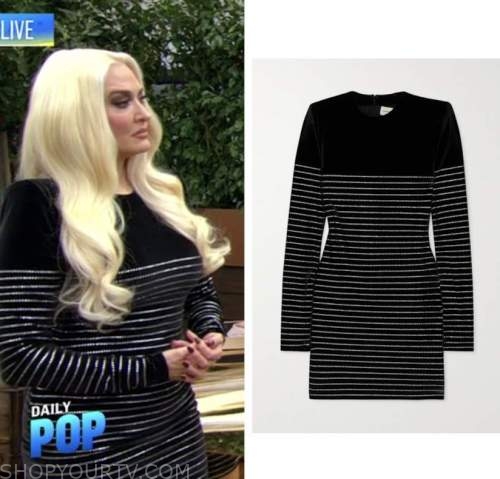 erika jayne, E! news, daily pop, black velvet striped dress