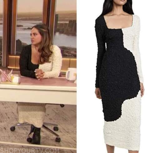 drew barrymore show, black and white colorblock dress, cyndi ramirez-fulton