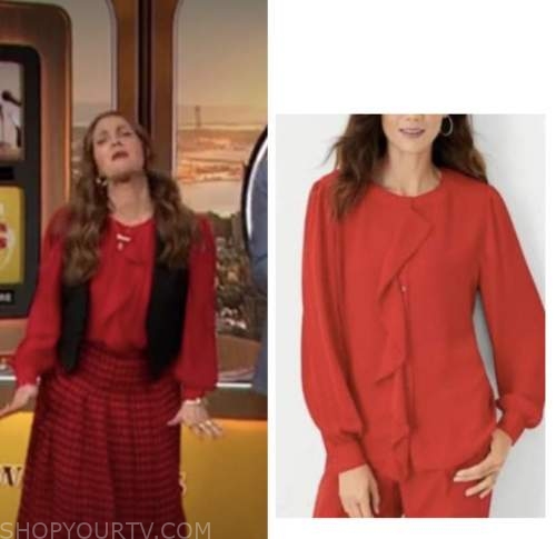 drew barrymore, drew barrymore show, red ruffle blouse