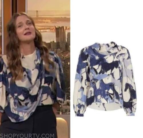 drew barrymore, drew barrymore show, drape printed blouse