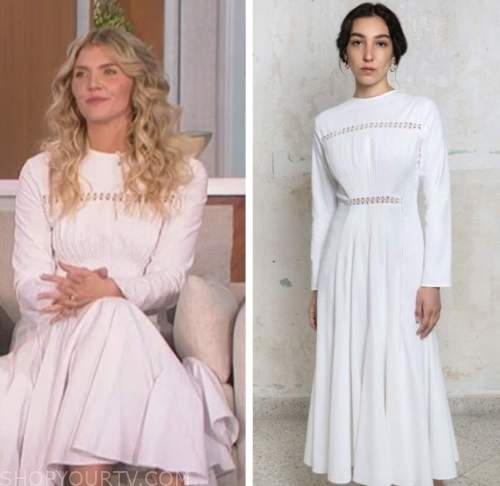 the talk, amanda kloots, white lace midi dress