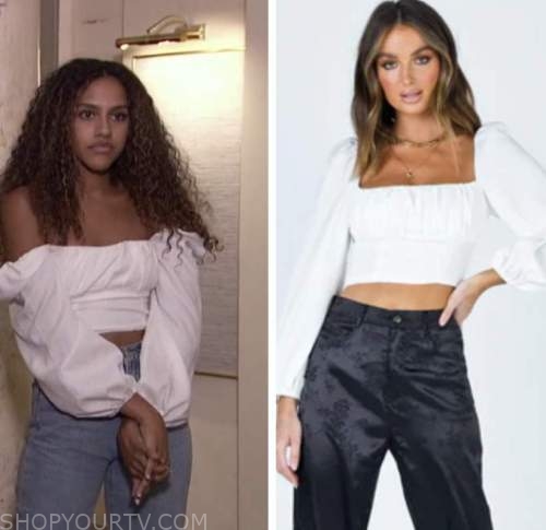 teddi wright, the bachelor, white puff sleeve crop top