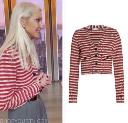 drew barrymore show, zanna roberst rassi, red striped cardigan sweater