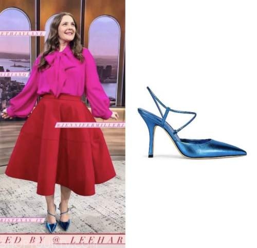 drew barrymore, drew barrymore show, blue metallic heels