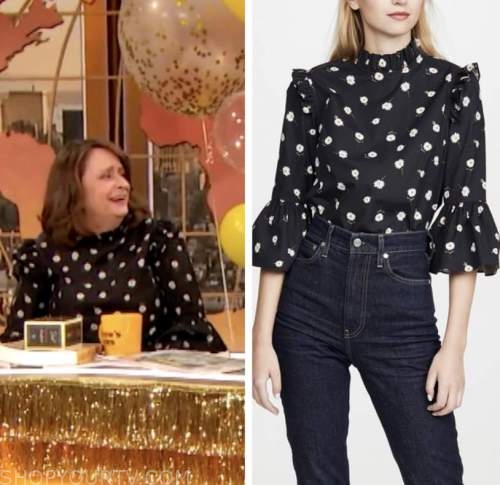 rachel dratch, drew barrymore show, black floral top