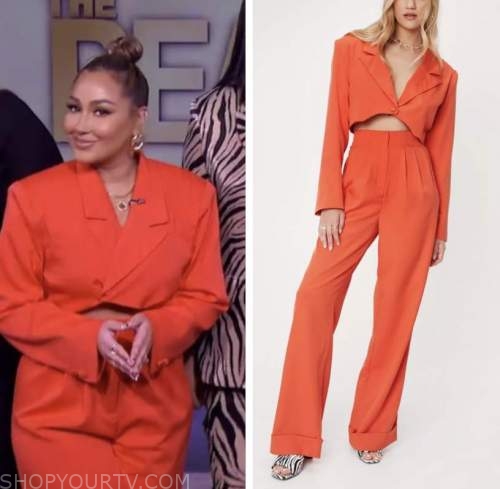 The Real: February 2022 Adrienne Bailon's Coral Orange Cropped Blazer ...