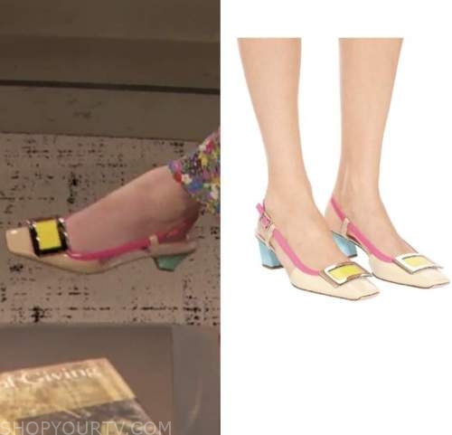 haley bennett, colorblock buckle heels shoes, drew barrymore show