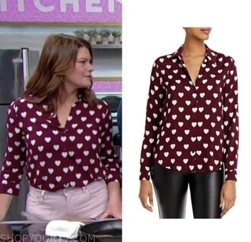 the good dish, gail simmons, burgundy heart print shirt