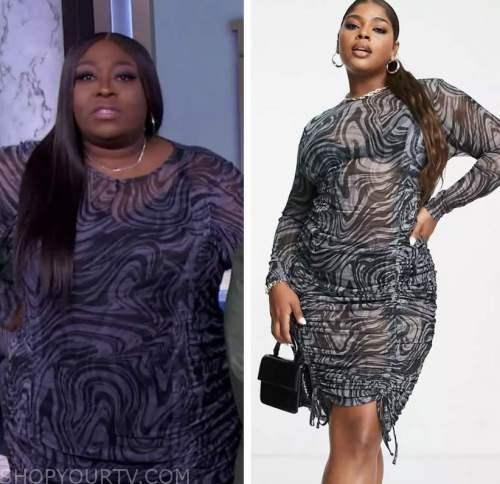 The Real: February 2022 Loni Love's Blue Sheer Marble Print Dress ...