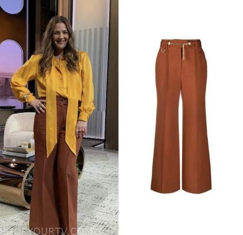 drew barrymore, drew barrymore show, brown wide leg pants