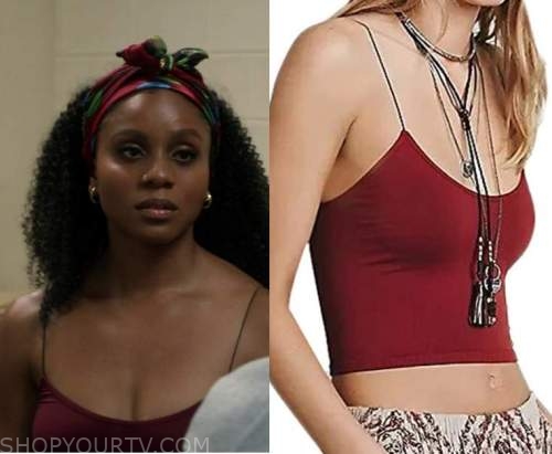 All American Homecoming: Season 1 Episode 1 Simone's Burgundy Spaghetti  Strap Tank