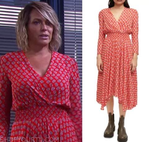 Days of Our Lives: February 2022 Nicole's Red Print V Neck Dress | Shop ...