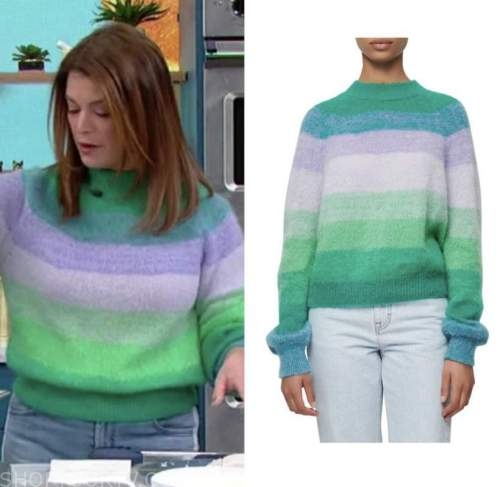 the good dish, gail simmons, green and purple striped sweater