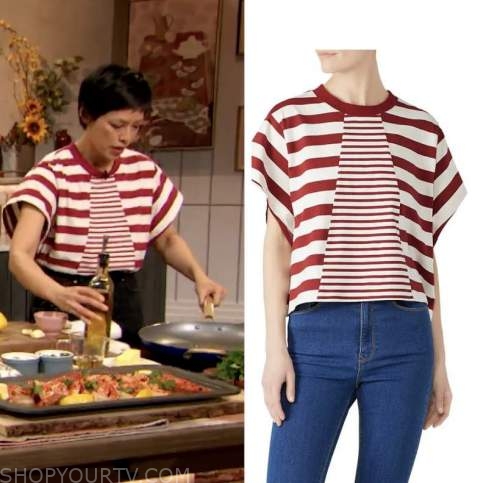 pilar valdes, drew barrymore show, red and white striped top