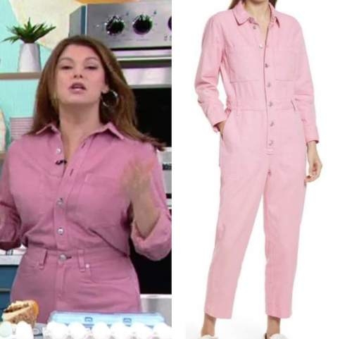 the good dish, pink denim jumpsuit, gail simmons