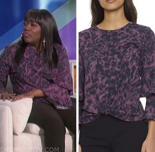 sheryl underwood, the talk, purple leopard animal print top