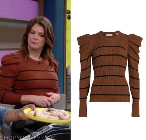 gail simmons, orange striped puff sleeve sweater, the good dish