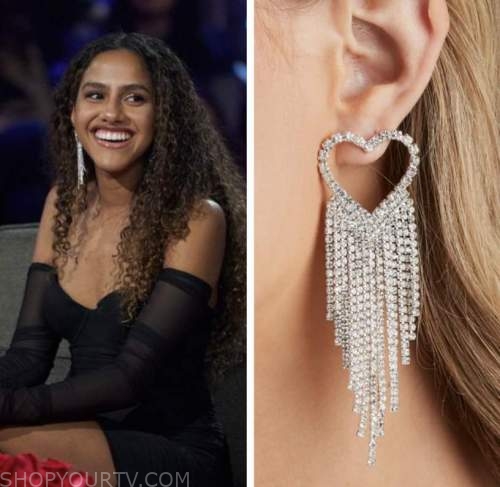 teddi wright, the bachelor, rhinestone heart fringe earrings, women tell all