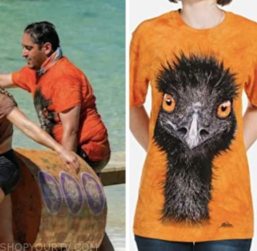 omar zaheer, survivor season 42, ostrich emu orange t-shirt top tee