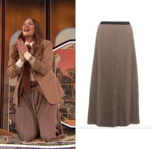 Drew Barrymore Show: March 2022 Drew Barrymore's Brown Pleated Midi ...