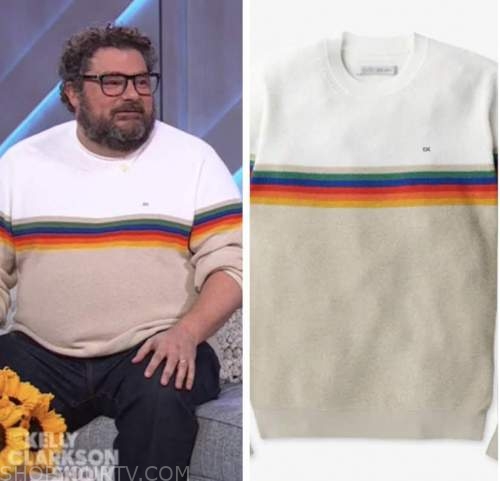 bobby moynihan, the kelly clarkson show, colorblock rainbow striped sweater