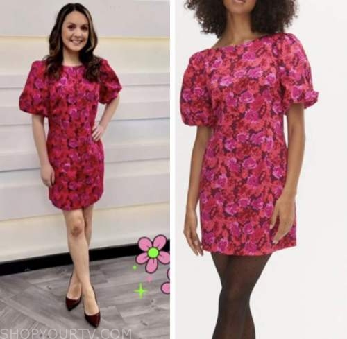 laura tobin, good morning britain, pink puff sleeve floral dress
