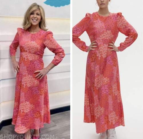 good morning britain, pink floral midi dress, kate garraway