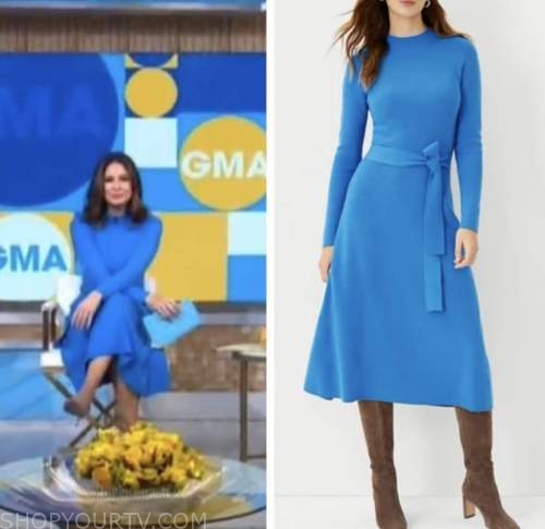 cecilia vega, good morning america, blue knit midi dress