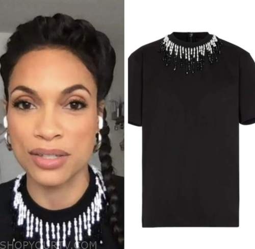 rosario dawson, the talk, black beaded fringe top