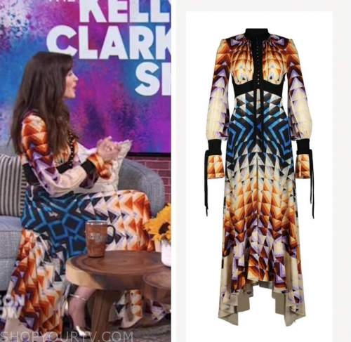 anne hathaway, the kelly clarkson show, multicolor printed maxi dress