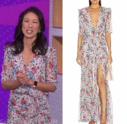 The Talk: March 2022 Chi-Lan Lieu's Floral Print Ruched Midi Dress ...