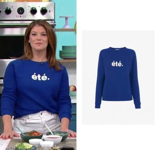 gail simmons, the good dish, blue ete sweater