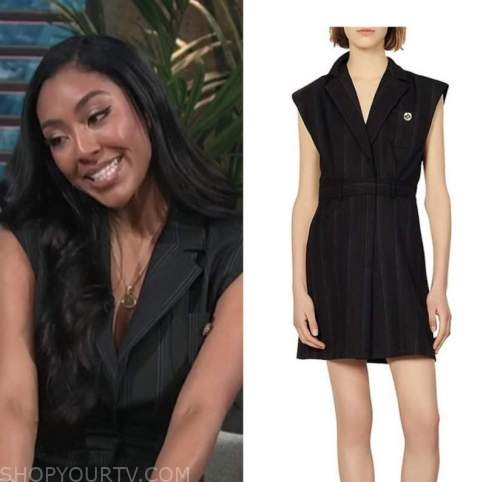 E! news, daily pop, black striped dress, tayshia adams