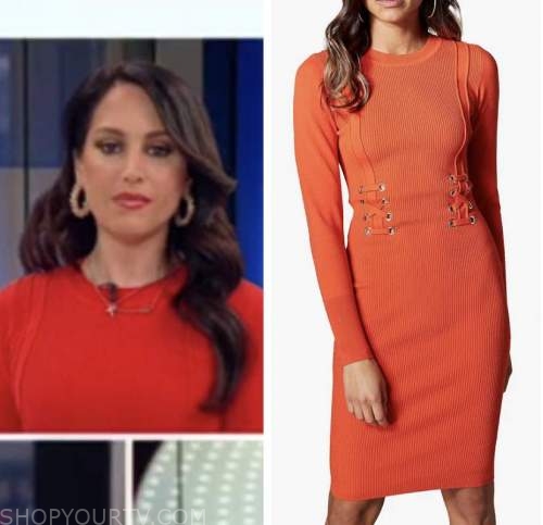 outnumbered, emily compagno, red knit dress
