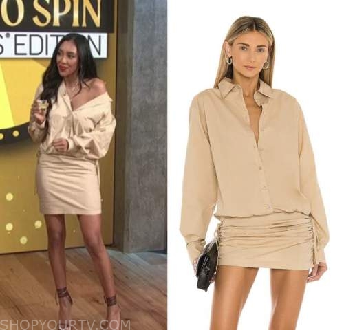 tayshia adams, the bachelor, khaki beige shirt dress