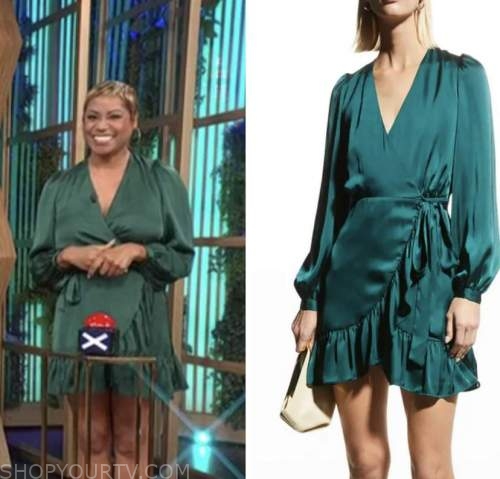 monique kelley, E! news, daily pop, green teal wrap dress