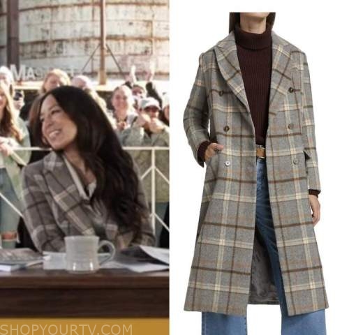 drew barrymore show, joanna gaines, grey plaid coat